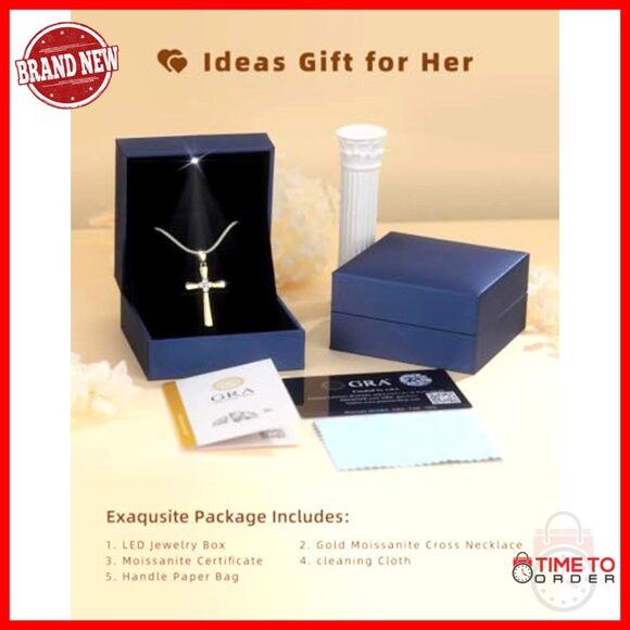 18K Gold Filled Moissanite Cross Pendant Necklace with Light Up Box - Picture 4 of 7